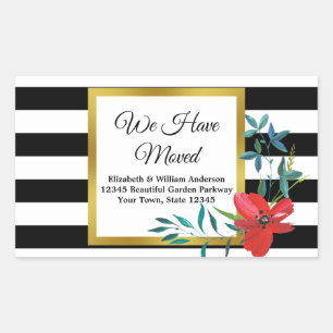 Sticker Rectangulaire Faire-part de déplacement à rayures noir et blanc