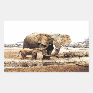 Sticker Rectangulaire Famille des éléphants