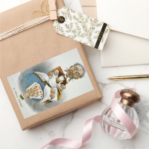 Sticker Rectangulaire Famille Vintage, Père avec bébés et main de poker