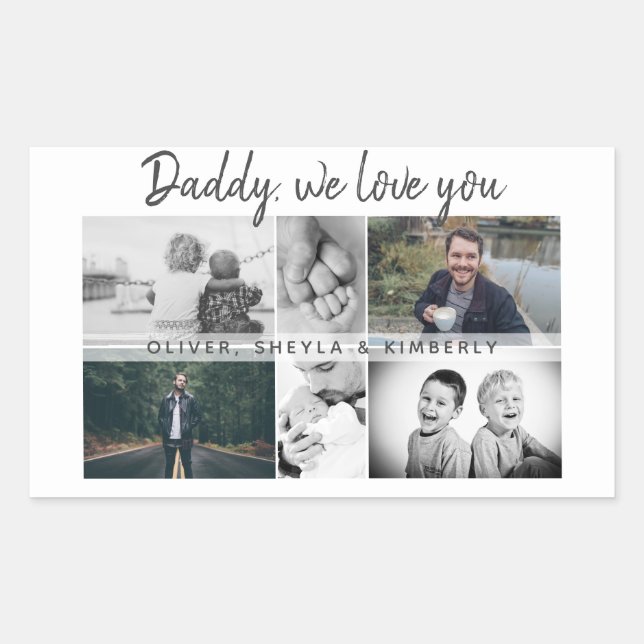 Sticker Rectangulaire Father with Kids and Family Dad Photo Collage (Devant)