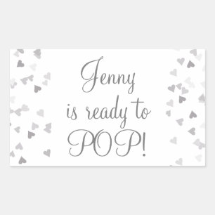 Sticker Rectangulaire Faveurs de Baby Shower Cœurs Argentés Elle est Prê
