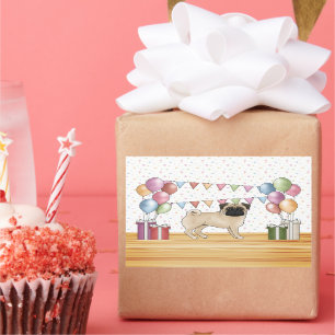 Sticker Rectangulaire Fawn Carlin Chien Coloré Pastel Balloons d'anniver