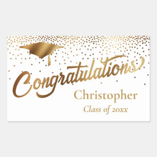 Sticker Rectangulaire Félicitations Diplômés d'or en blanc
