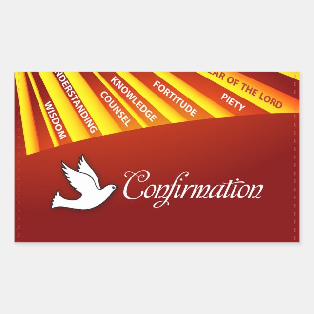 Sticker Rectangulaire Félicitations Dove de confirmation avec Or et Re (Devant)