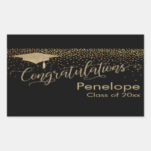 Sticker Rectangulaire Félicitations Gold Confetti Graduation Noir