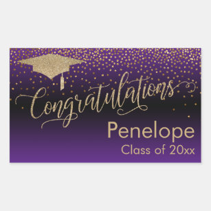 Sticker Rectangulaire Félicitations Gold Confetti Graduation Purple