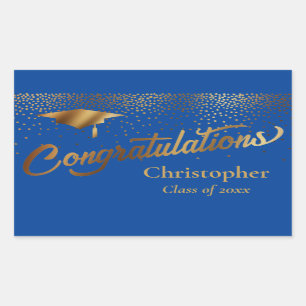 Sticker Rectangulaire Félicitations Graduate Class of Gold on Blue