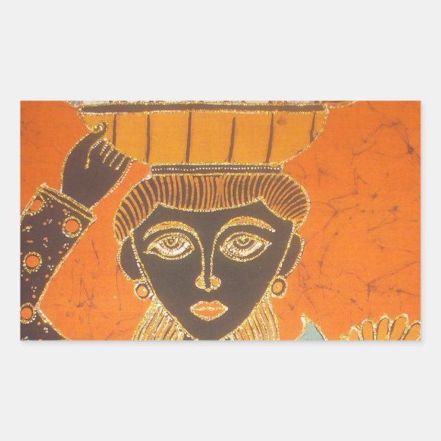 Sticker Rectangulaire Femme africaine portant panier d'art (Devant)