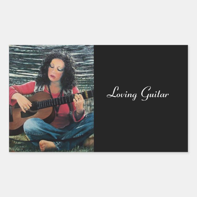 Sticker Rectangulaire Femme Jouant De La Musique Avec Guitare Acoustique (Devant)