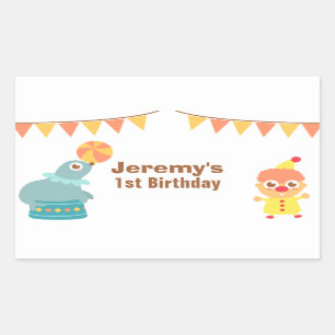 Sticker Rectangulaire Fête Anniversaire de enfant - Clown cirque et lion