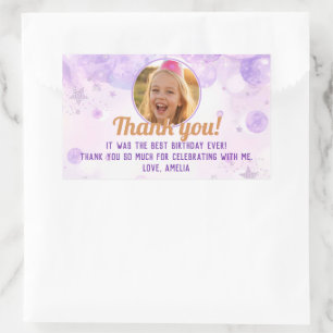 Sticker Rectangulaire Fête d'anniversaire des filles avec photo violette
