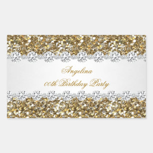 Sticker Rectangulaire Fête d'anniversaire paillettes dorées avec bordure