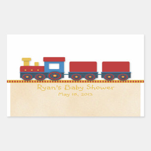 Sticker Rectangulaire Fête de bébé garçon : Train jaune, rouge et bleu