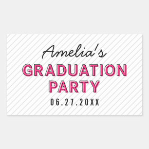 Sticker Rectangulaire Fête de graduation rose moderne Stripes