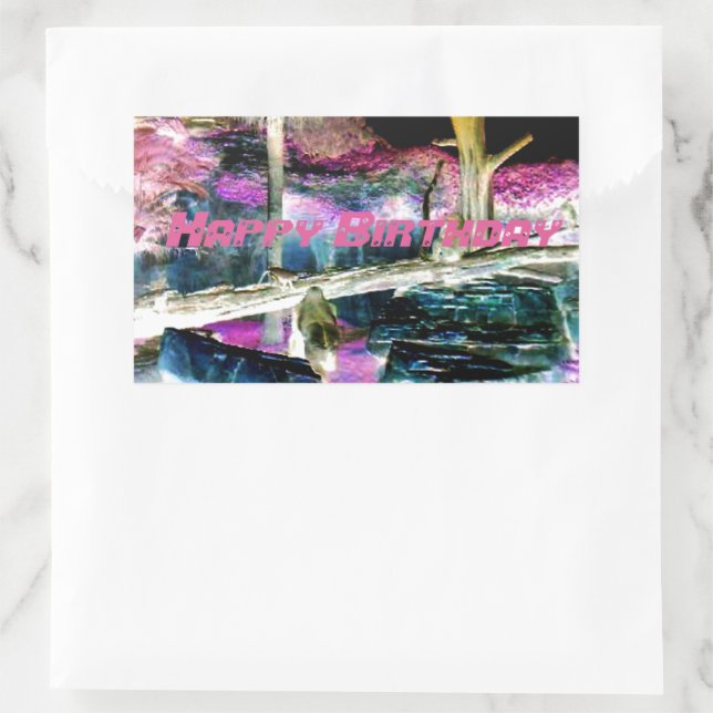 Sticker Rectangulaire Fête Pink Imaginaire Forest Ape (Sac)