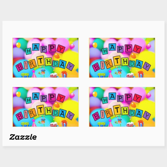 Sticker Rectangulaire Fêter un joyeux anniversaire (Feuille)