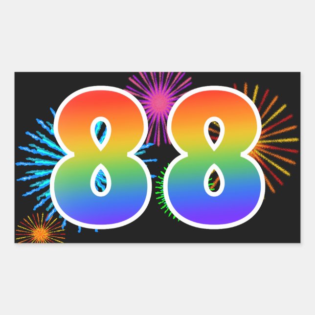 Sticker Rectangulaire Feu d'artifice amusant + motif arc-en-ciel Numéro  (Devant)
