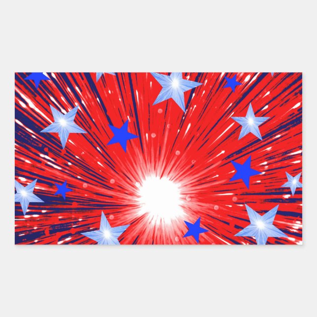 Sticker Rectangulaire Feu d'artifice Rouge Blanc Bleu rectangle autocoll (Devant)
