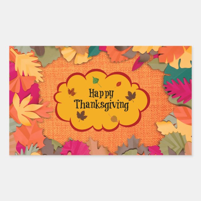 Sticker Rectangulaire Feuilles d'automne, Bon thanksgiving, (Devant)