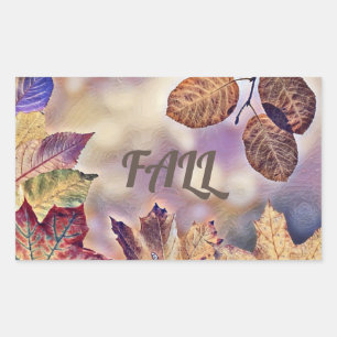 Sticker Rectangulaire Feuilles de automne colorées avec aquarelle de cou