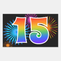 Feux d'artifice amusants + Motif arc-en-ciel "15" 
