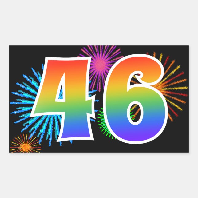 Sticker Rectangulaire Feux d'artifice amusants + motif arc-en-ciel Numér (Devant)