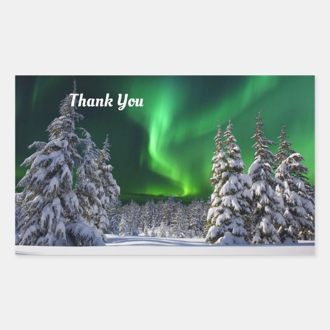 Sticker Rectangulaire Feux nordiques en hiver (Devant)