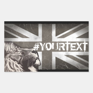 Sticker Rectangulaire Fier Lion Union Jack Patriotique Texte Personnalis