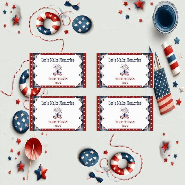 Sticker Rectangulaire Fière Réunion de famille 4 Juillet Étoiles Fraprac (Proud Family Reunion 4th July Stars Firecrackers Rectangular Sticker)