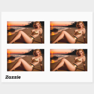 Sticker Rectangulaire Fille dans le Bikini d'or