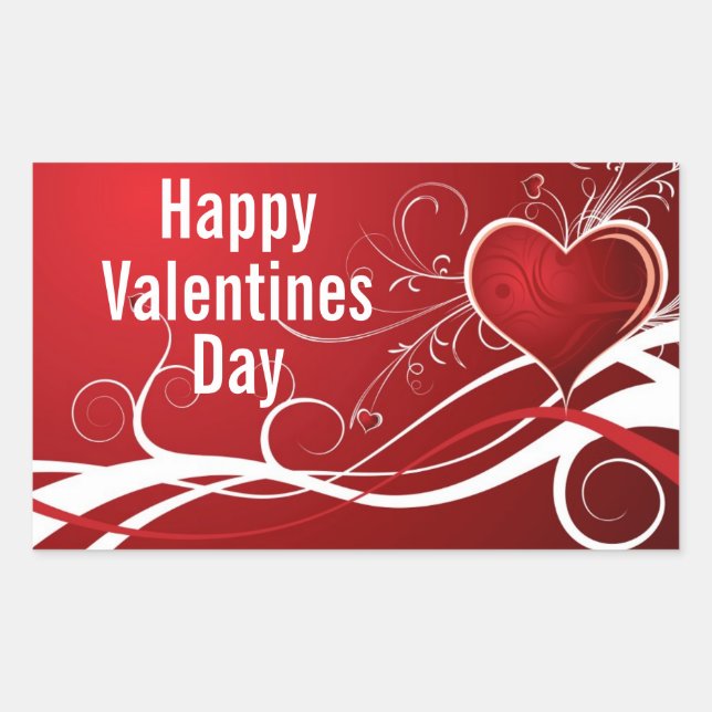 Sticker Rectangulaire Fille Rouge & Blanc Coeur Abstrait Et Fleurs Flora (Devant)