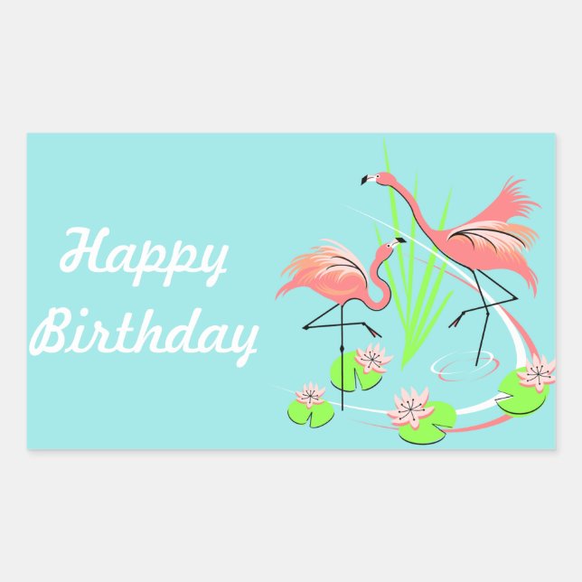 Sticker Rectangulaire Flamant rose Fandango Duo Happy Anniversaire autoc (Devant)