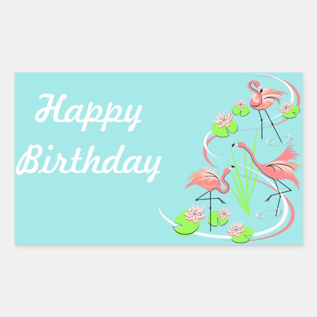Sticker Rectangulaire Flamant rose Fandango Trio Happy Anniversaire auto (Devant)