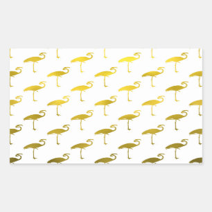 Sticker Rectangulaire Flamant rose Jaune Or Faux Métallique Foil Tropica