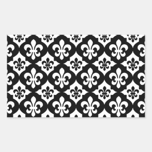 Sticker Rectangulaire Fleur De Lis Blanc Noir Motif