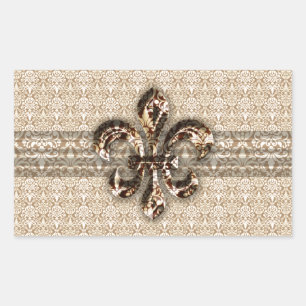 Sticker Rectangulaire Fleur de Lis d'or avec motif Damas de crème