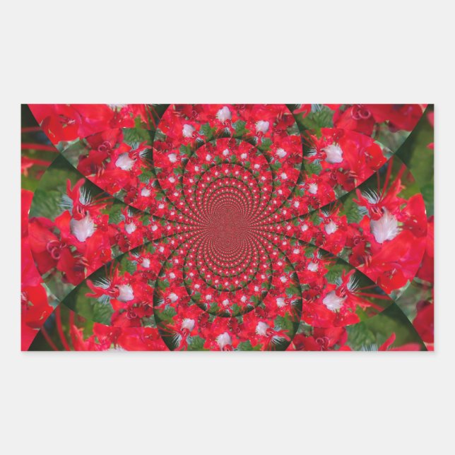 Sticker Rectangulaire Fleur Rouge Naturelle Blanc Plumes kaléidoscope ar (Devant)