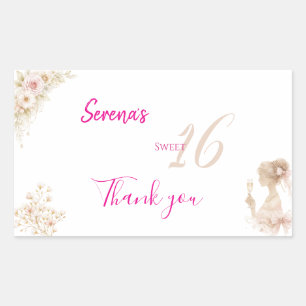 Sticker Rectangulaire Fleur Tag Cadeau D'anniversaire Douce Rêveuse 16 A