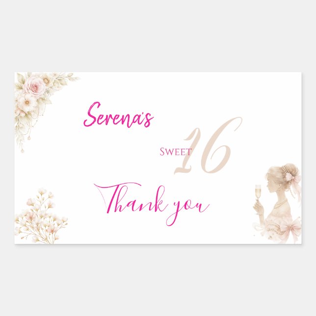Sticker Rectangulaire Fleur Tag Cadeau D'anniversaire Douce Rêveuse 16 A (Devant)