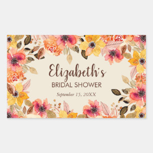 Sticker Rectangulaire Fleurs aquarelles d'automne Baby Shower