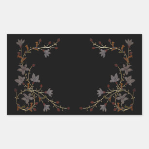 Sticker Rectangulaire Fleurs Art Déco sur fond noir