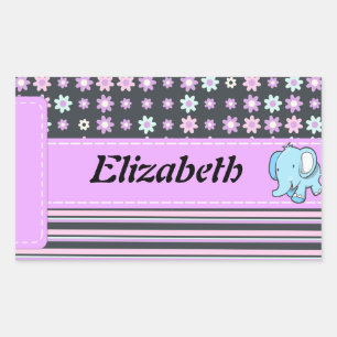 Sticker Rectangulaire Fleurs colorées mignonnes rayures Eléphant