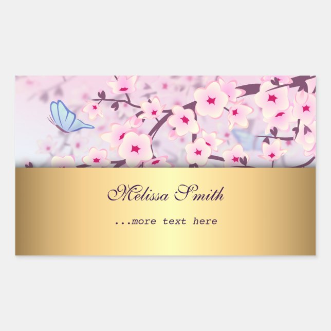 Sticker Rectangulaire Fleurs de cerisiers et papillons (Devant)