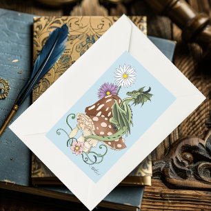 Sticker Rectangulaire Fleurs de Champignon Dragon Fantastique Vert Capri