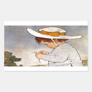 Sticker Rectangulaire Fleurs de marguerites de cueillette d'enfants anti