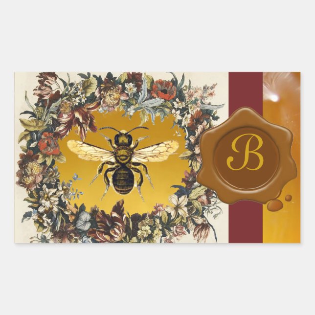 STICKER RECTANGULAIRE FLEURS DE PRINTEMPS HONEY BEE BEEKEEPER SCEAU BROW (Devant)