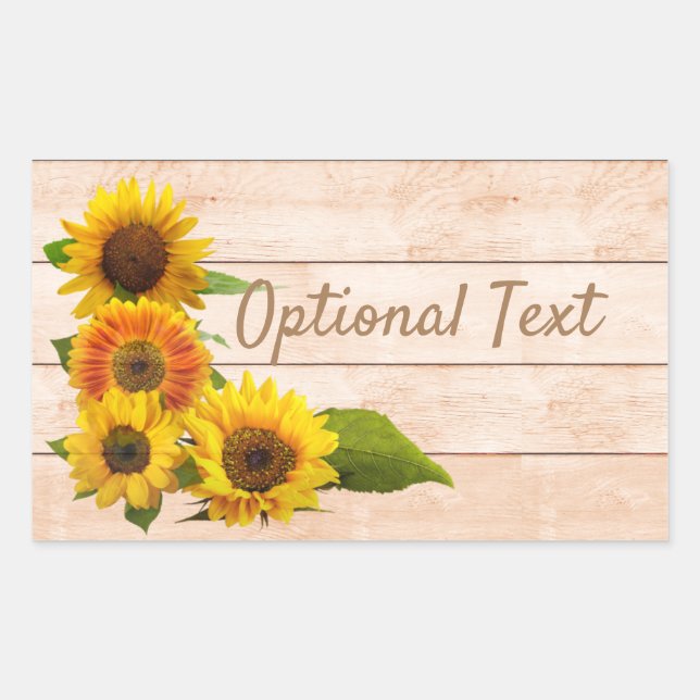 Sticker Rectangulaire Fleurs de soleil rustiques sur bois (Devant)