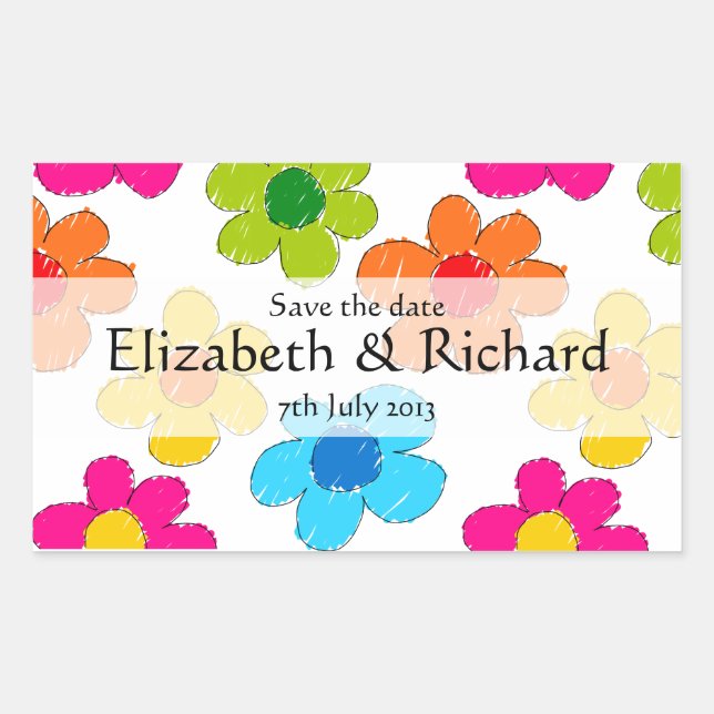Sticker Rectangulaire Fleurs dessinées à main levée "Save the date" Stic (Devant)