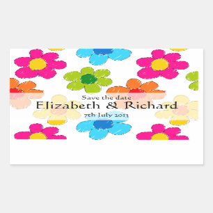 Sticker Rectangulaire Fleurs dessinées à main levée "Save the date" Stic