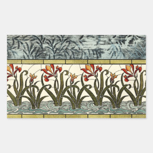 Sticker Rectangulaire Fleurs en verre tendu avec bordure en tan